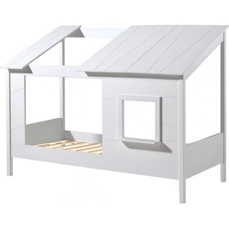 LAKA - Lit Maison 90x200cm Blanc avec Fenêtre + Sommier (1/3)