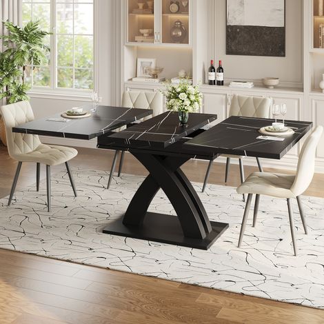 Table de salle à manger extensible en bois noir-6 personnes-160 cm-160x80x76(cm) (1/5)