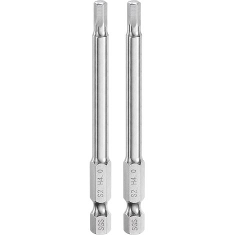 2pcs Foret à Tête Hexagonale 4mm (H4) Métrique 1/4" Tige Hexagonale 80mm (3.2") Long Embouts de Tournevis Magnétique Acier S2 Foret Hexagonaux à Pointe Plate pour Vis (1/5)