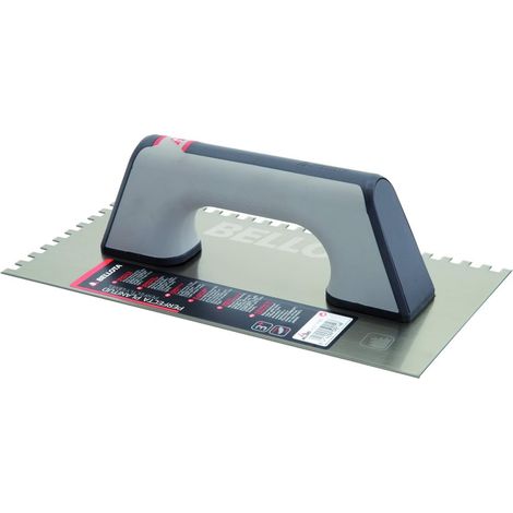 1 - Peigne à colle crénelé - Lame acier flexible - Manche bi-matière ergonomique - Application enduit carrelage mural et sol - Noir et gris