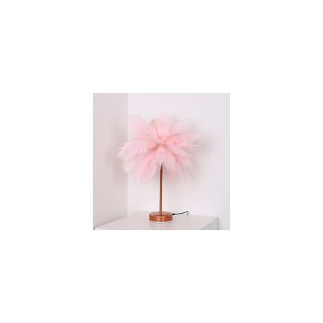 Lampe de chevet LED, forme pissenlit, fil de cuivre, plume rose romantique (1/5)