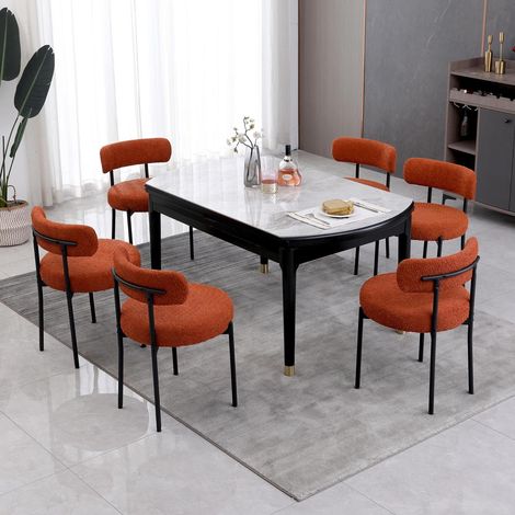 Esszimmerstühle 6er Set Orange mit Rückenlehne und Metallgestell (1/5)