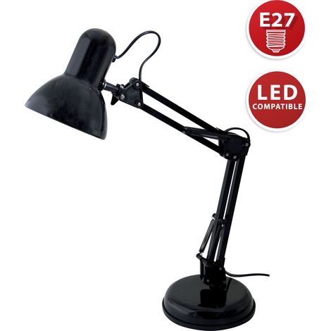VELAMP Charleston XL - Lampada da scrivania con braccio Articolato - Attacco lampadina E27 – Compatibile con lampadina LED - Base e Pinza Clip - Design Architetto – Colore Nero (1/5)