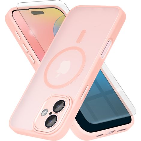 Custodia per iPhone 16 Plus, compatibile con MagSafe, finitura opaca, colore rosa + pellicola protettiva per lo schermo. (1/4)