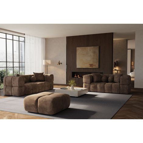 Sofaset Designersofas VEGA 3-2 inkl. Hocker in Stoff Egon Dunkelbraun