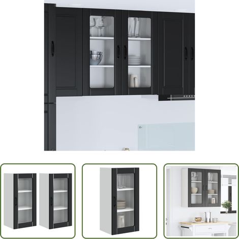 vidaXL Meuble mural - Armoire de cuisine 2 pcs Noir 40 x 31 x 80 cm Bois d'ingénierie (1/5)