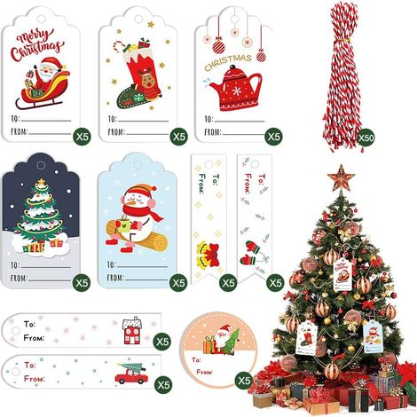 50 étiquettes Kraft pour cadeaux de Noël 10 motifs différents + 50 brochettes (style 2) (1/5)