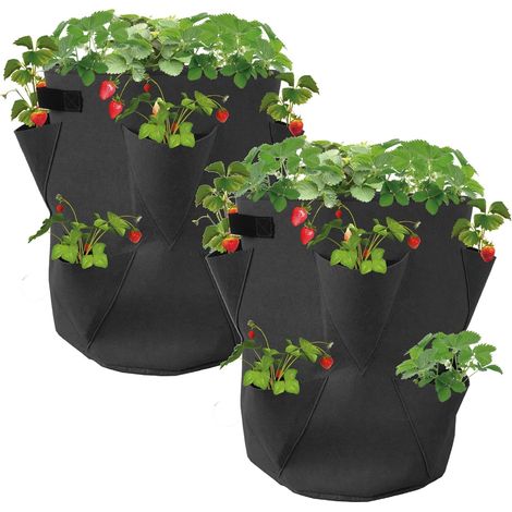 Lot de 2 sacs de plantation pour fraises, avec 8 poches latérales (35x45 cm). (1/5)
