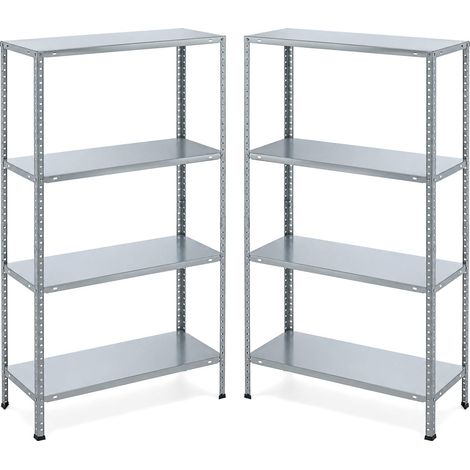 2 scaffali in metallo a 4 ripiani, misura 75x30x147 cm, portata massima 180 kg, scaffalature per garage e magazzino in metallo galvanizzato, montaggio (1/5)