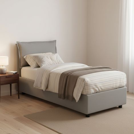 Talamo Italia Letto singolo Zusanne, Letto contenitore con rivestimento in tessuto, 100% Made in Italy, Apertura frontale, adatto per materasso Cm 90x190, Grigio, con imballo rinforzato (1/5)