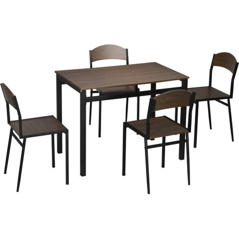 Tavolo Rettangolare e 4 Sedie da Giardino in Acciaio e MDF Nero e Rovere (1/5)
