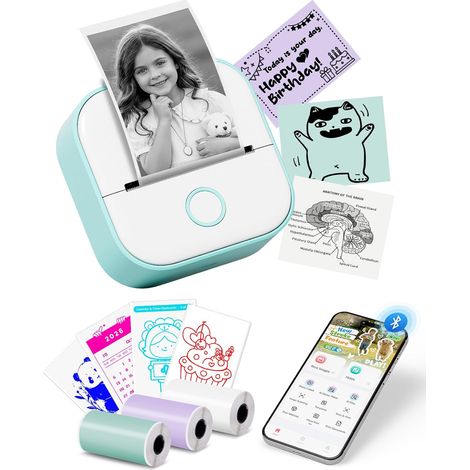Mini Imprimante Thermique Portable - T02 Imprimante Thermique Mini Imprimante Etiquette Autocollante Bluetooth Mini Printer de pour Notes D'étude, Diagrammes Anatomiques, Photos, Journal, Cadeaux (1/5)