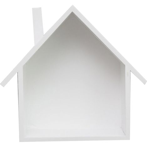 Etagère Murale Forme Maison - Bois - 25 x 23 x 8,5 cm - Blanc - 1 Pièce (1/2)