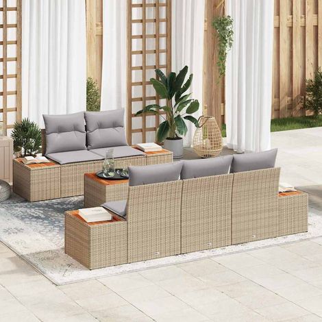 vidaXL Set Divano da Giardino con cuscino 6 pcs Beige Poly Rattan (1/5)