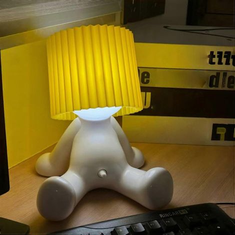 Kreative Tischleuchte „Schüchterner Mann“ mit LED-Beleuchtung, gelb, ideal zum Lesen am Bett und als Dekoration.