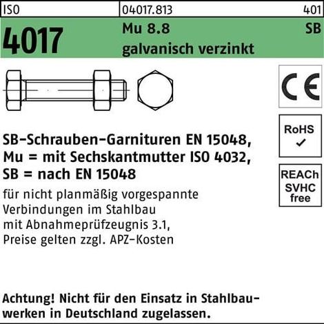 Sechskantschraube ISO 4017 VG M10x 80 8.8 galv.verz. SB 100 Stück (1/2)