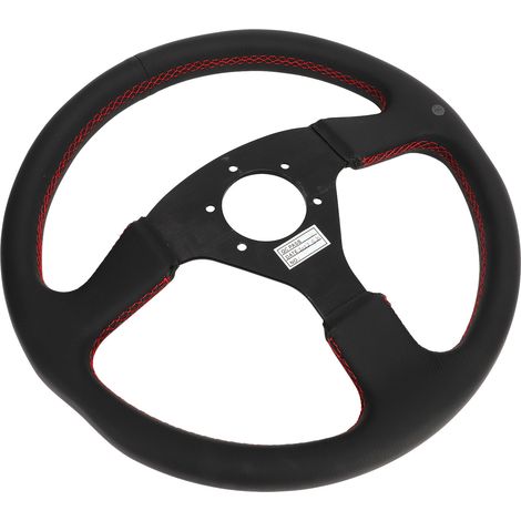 Volant de course 14 pouces en cuir, 6 trous, cadre en alliage d'aluminium noir, volant de remplacement pour voiture de sport (1/5)
