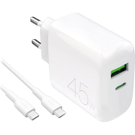 Cargador Puro Daily Prolite de 45 W con conexión USB-C y USB-A, incluye cable USB-C - Blanco