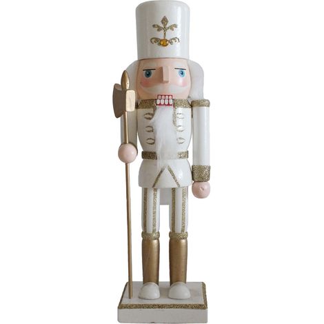 Schiaccianoci di Natale Rebecca Mobili Yulaf 25x6,5x7,5 Legno Bianco Oro Classico