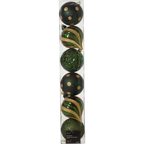 Set 6 palline di natale infrangibili mix finiture D 15 cm verde pino Peraga Christmas