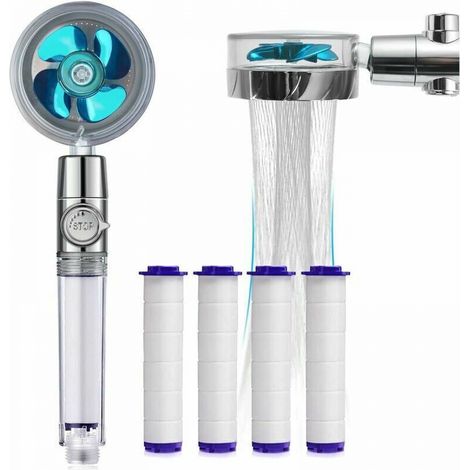 1PC Pommeau de Douche Helice Haute Pression Pivotant à 360 °, Pommeau de Douche Anti Calcaire Economie Deau Filtre à Trois Niveaux Système de Filtrage avec 4 Coton PP Remplaçable (1/5)