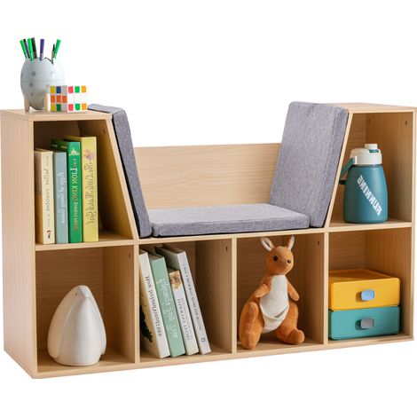 2-in-1 Kinderregal Regal + Sitzbank inkl. Polster 103 cm × 30 cm × 62 cm Weiß + Grau (1/5)