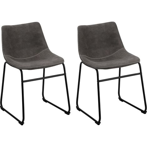 Set of 2 Dining Chairs Grey Fabric Upholstery Black Legs Rustic Retro Style BATAVIA
