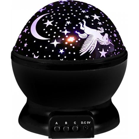 Filiyano – Lampe de projection LED à ambiance romantique, projecteur pour enfants Licorne Ciel Étoilé, veilleuse originale et rotative (Noir) (1/5)