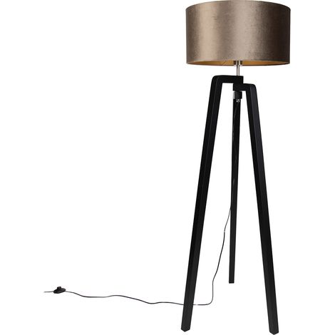 QAZQA Floor Lamp Black Tripod with Brown Shade with Gold Interior