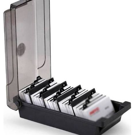 Porta biglietti da visita/organizer con 4 divisori ed etichette indicizzate AZ, per un massimo di 500 biglietti. (1/4)