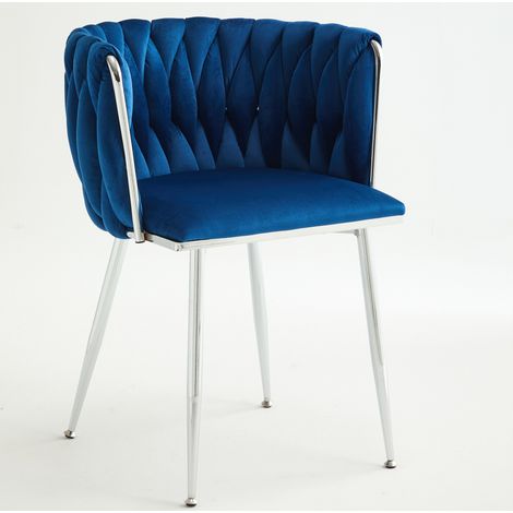 Chaise de salle à manger en tissu bleu marine, lot de 2, avec accoudoirs et pieds métal (1/2)
