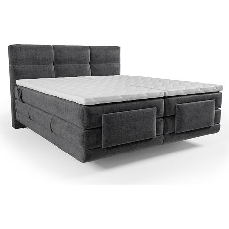 Ensemble complet boxspring tête de lit capitonnée + sommiers relaxation électrique + matelas + surmatelas - 2 x 80 x 200 cm - Tissu - Anthracite - LODI de PALACIO