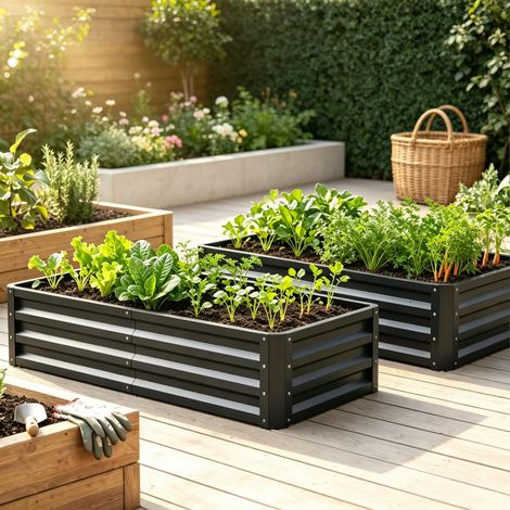 Set de 2 Carres Potager Carres Acier Galvanise 120x60x30,5cm Legumes Fleurs Herbes - Exterieur (1/5)