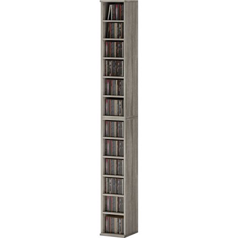 Set of 2 CD Media Display Shelf Unit Tower Rack Adjustable Shelves, Mocha Wood Effect (1/5)