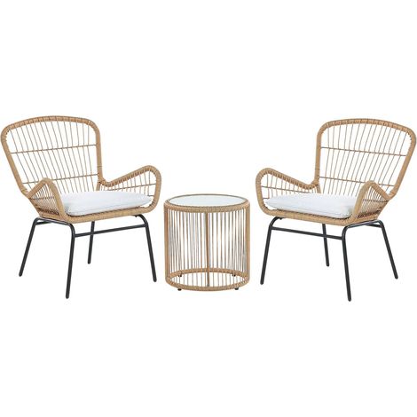 Bistro Set with Cushions LABICO PE Rattan Light Brown (1/5)