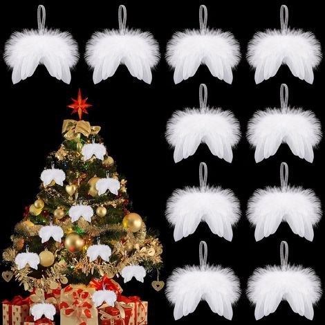 10 Stück weiße Engelsflügel, Christbaumschmuck, Mini-Engelsfedern zum Aufhängen, 8 cm (1/5)