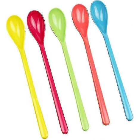 Lot de 5 cuillères en plastique colorées, cuillères à œufs, cuillères à dessert, couverts pour femmes UXE (1/2)