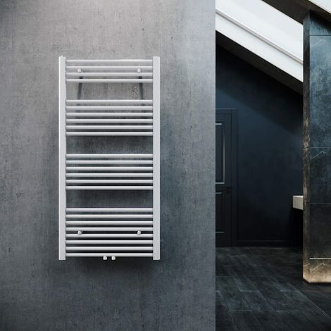 SONNI Radiateur sèche-serviettes 60 x 120cm Radiateur salle de bain raccord central Radiateur sèche-serviettes salle de bain blanc droit (1/5)