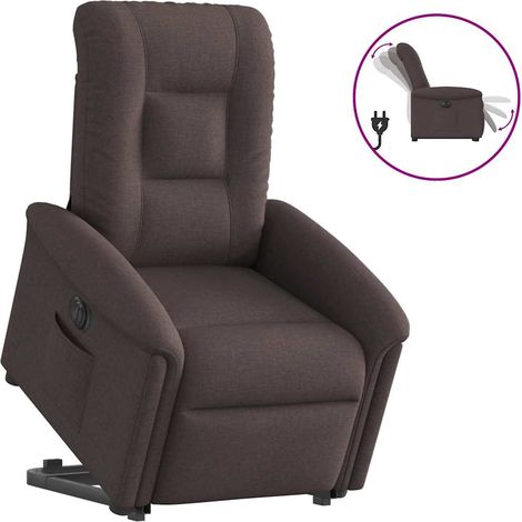 Sillón eléctrico reclinable elevable de tela marrón oscuro