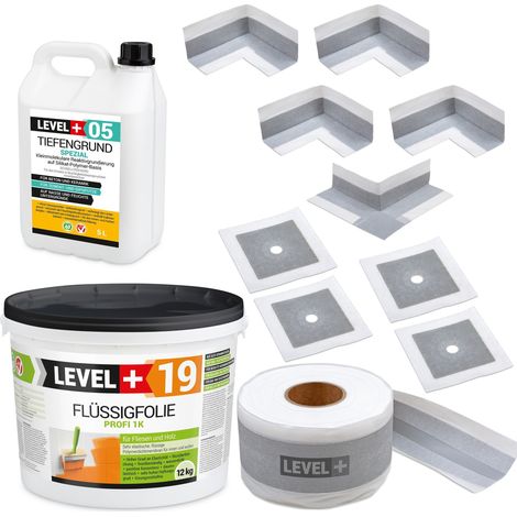 LEVEL+ Dichtset für Duschabdichtung Bad Dichtband Flüssigfolie 12kg SET520 (1/4)