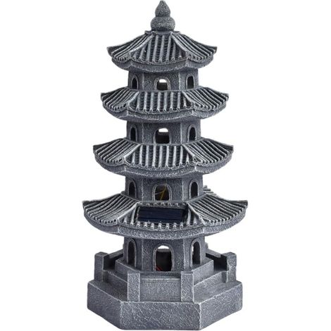 – Statue de jardin pagode solaire en résine – Éclairage LED automatique – Résistante aux UV – Décoration zen pour balcon et patio (1/5)