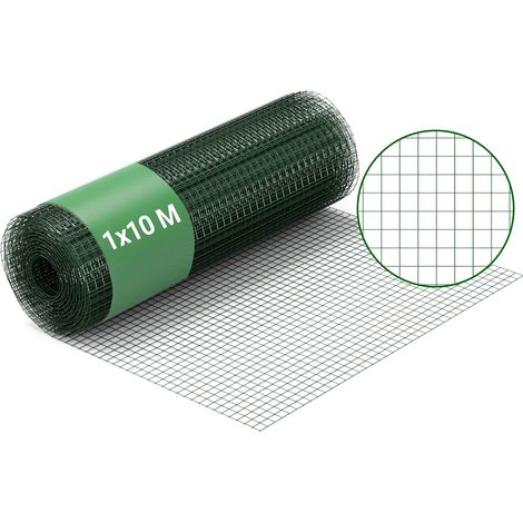 Wiltec Maschendrahtzaun Grün 1x10 m 100 cm Höhe 0,9 mm Stärke 12x12 mm Maschengröße, Volierendraht 4-Eck aus Stahl verzinkt, Drahtgitter, Vogeldraht (1/5)