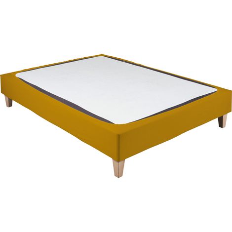 Cache-sommier coton jersey jaune moutarde 140x200
