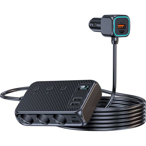 171W Car Charger with Independent Switch for Three-in-One Car Fast Charging - Black (1/4)
