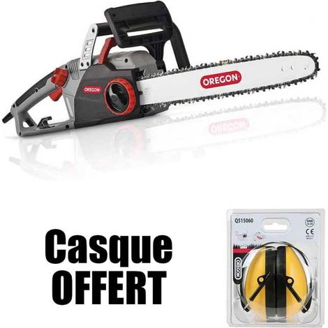 Oregon – Tronçonneuse électrique 2400W – Guide 45 cm – Système d'affûtage PowerSharp® – Vitesse chaîne 14,7 m/s – Casque de protection offert