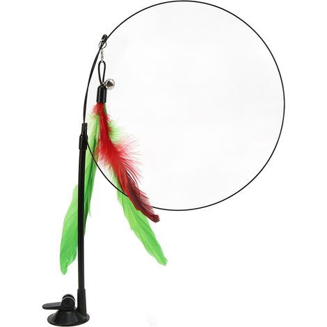 Baguette à plumes amusante pour chat, interactive et portable, avec ventouse, en forme de plume verte. (1/5)