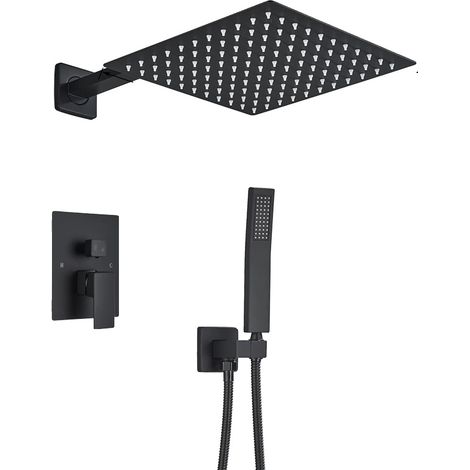 Système de douche encastré, finition noire mate, construction en acier inoxydable (1/2)