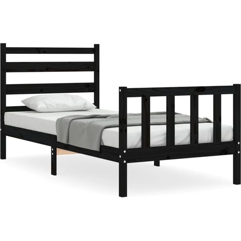 Maison Exclusive - Massivholzbett mit Kopfteil Schwarz (1/5)