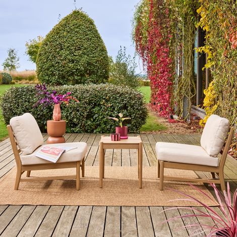 Salon de jardin bois d'acacia naturel 2 places - Lunari Naturel / Beige