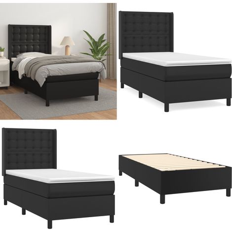 Boxspringbett mit Matratze Schwarz 100x200 cm Kunstleder - Boxspringbett - Doppelbett - Bettenrahmen - Kunstlederbett - Schwarzes Bett - Home & Living (1/5)
